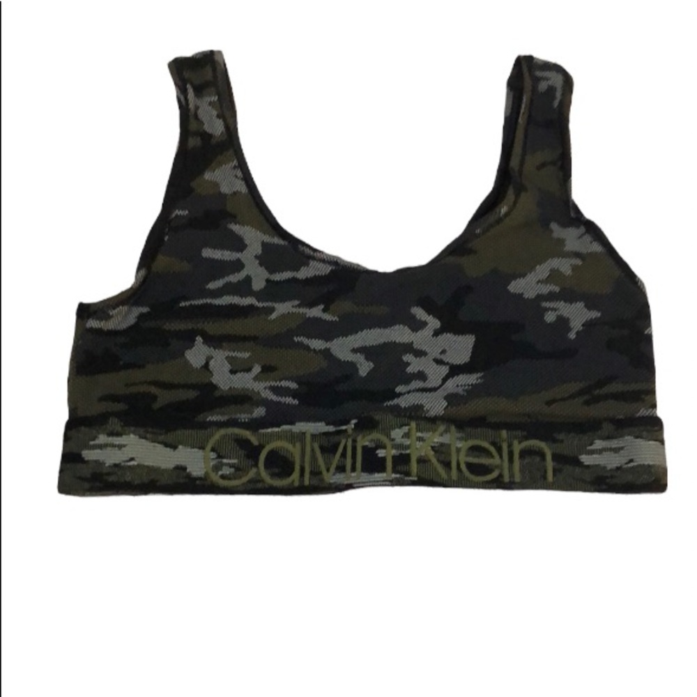 Calvin Klein Green Camouflage Scoop Neck Sports Bra